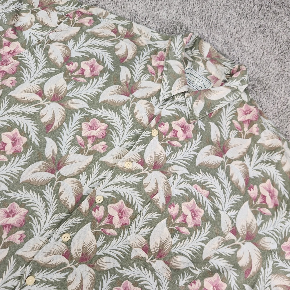 Vintage American Eagle Shirt Mens Large Floral Linen Blend Hawaiian Camp S/S Red
